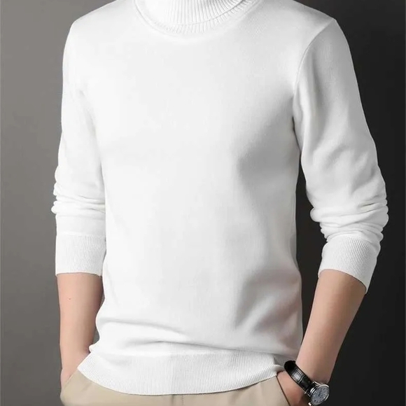 WoolElegant White Turtleneck Sweater for Men - Picture 1 of 6